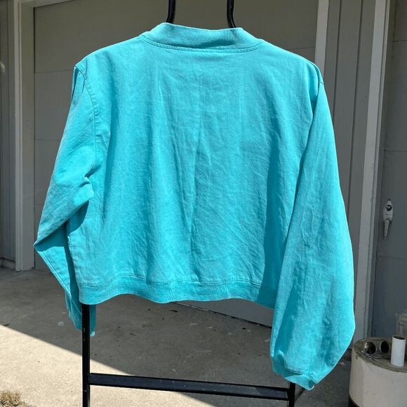 Vintage 90s Gitano Scottie Dog Cropped Shirt Teal M Y2K Kidcore Cute - Picture 2 of 12
